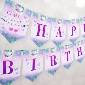 Cartel de feliz cumpleaños de In My Birthday Era - Decoración de fiesta musical para adolescentes - Fiesta de Eras en púrpura y azul - Editable e imprimible - 0312B B