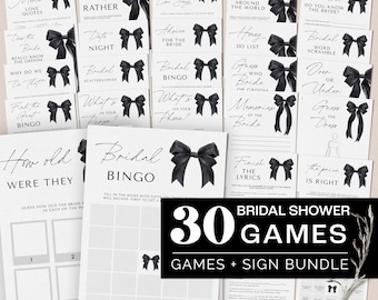 She's Tying the Knot Bridal Shower Games Bundle - Black Bow Bridal Shower Games Bundle - Coquette Bridal - 5011BDS