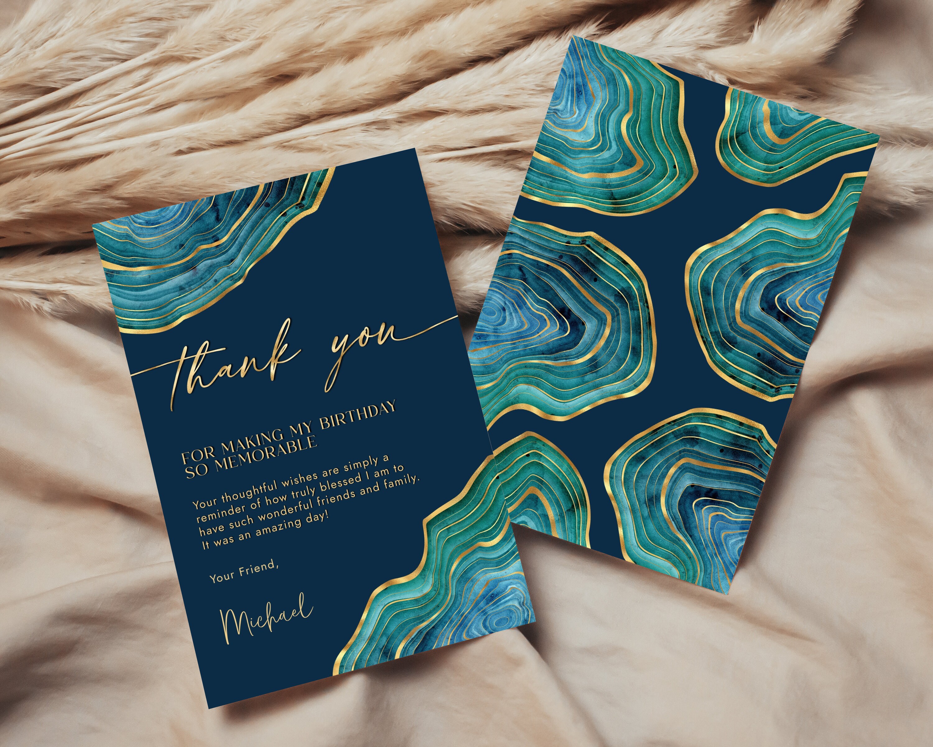 Teal Blue Green and Gold Thank You Card Template - Modern Thank You ...