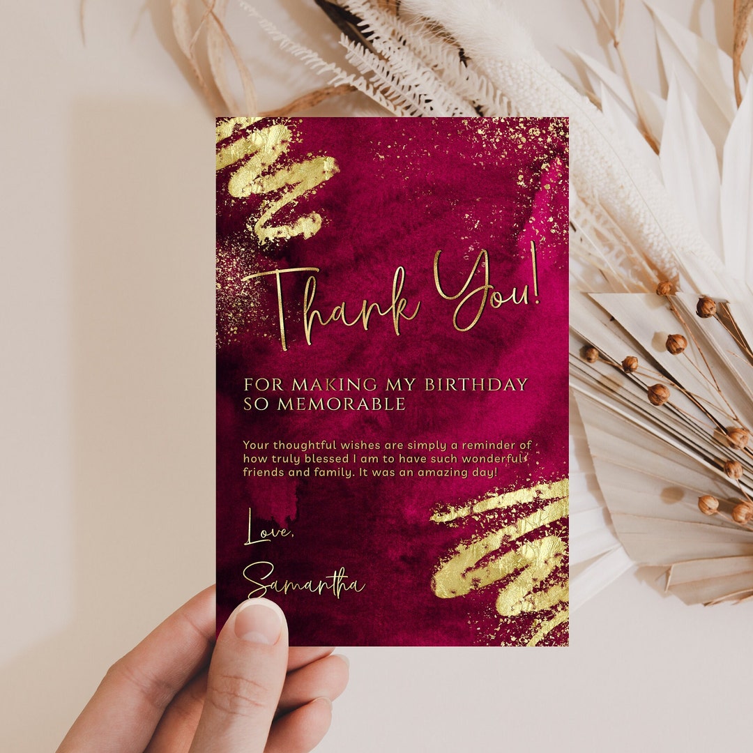 Luxury Maroon Red and Gold Thank You Card Template - Editable Thank You ...