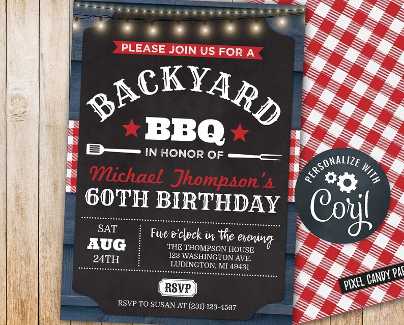 60th BBQ Invitation Birthday Party Invite SIXTY Barbecue | Etsy