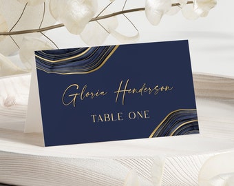 Navy Blue and Gold Place Card Template - Modern Tent Card Template Digital Instant Digital Download Printable Editable 0300NBG