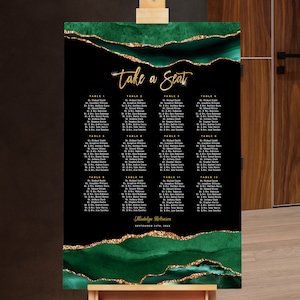 Verjaardag zitplaatsen grafiek zwart smaragdgroen en goud glitter partij zitplaatsen grafiek digitale INSTANT download bewerkbare AGT APBGG