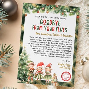 Carta de despedida dos elfos de Natal Carta de partida - Menino e 2 meninas Fim do Natal Adeus dos seus elfos - Nota de despedida dos elfos - EL CET-10
