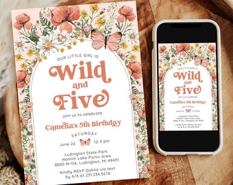 Wildflower 5th Birthday Invitation - Wildflower Birthday Party - Boho 5th Birthday - Digital and Printable Invite - 1617