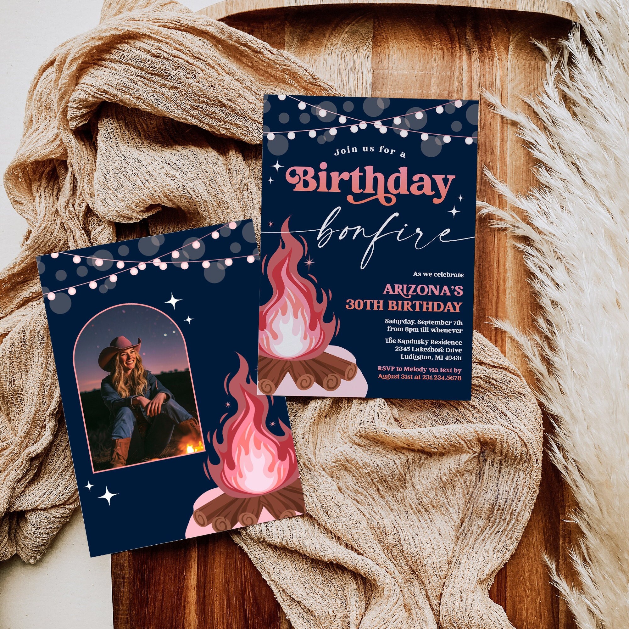 Modern Birthday Bonfire Invitation - Campfire Birthday Party - Outdoor ...