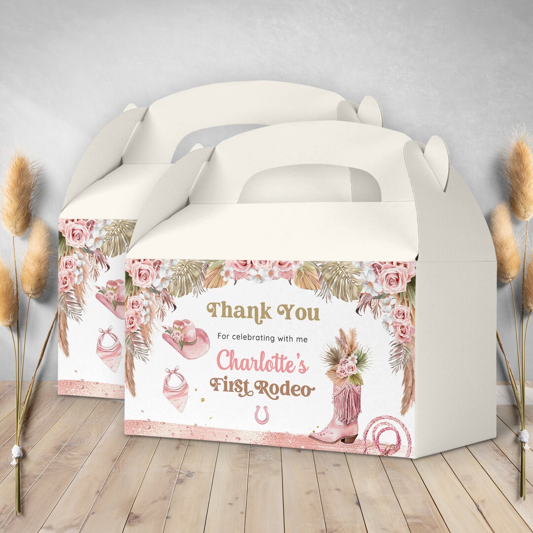 Pink Rodeo Theme Gable Box Boho First Rodeo Girl Birthday Gable Box Label Template, Cowgirl 1st ...