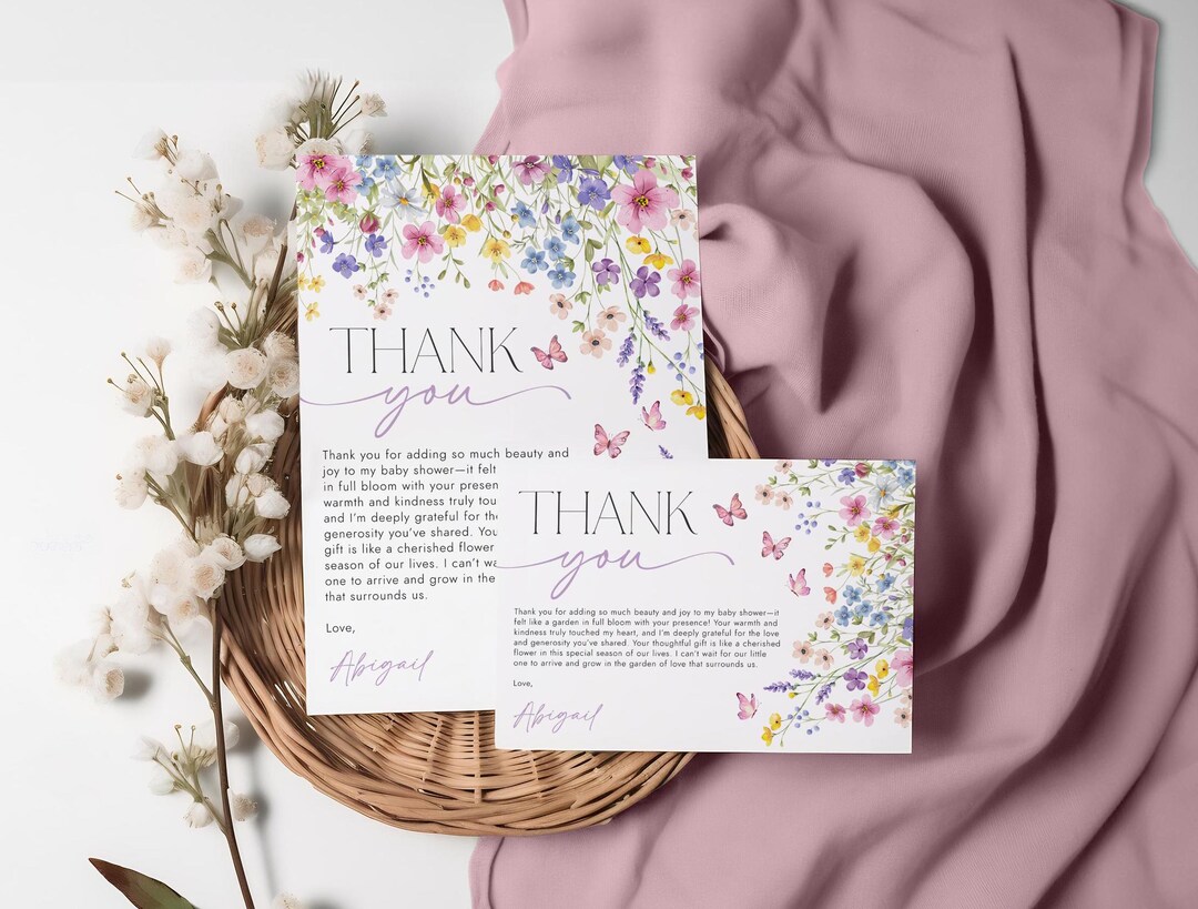 Baby in Bloom Baby Shower Thank You Card Template - Wildflower Floral ...