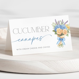 Fresh Off the Market Bridal Shower Food Label Tent Card Template - Blue Market Bridal Shower - Editable Digital Download 5017B-BDS