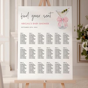 Pink Bow Martini Baby Shower zitplaatsen tabelsjabloon - meisjesdouche thema - een Tini One is onderweg - digitale download - 5009BP-BBS