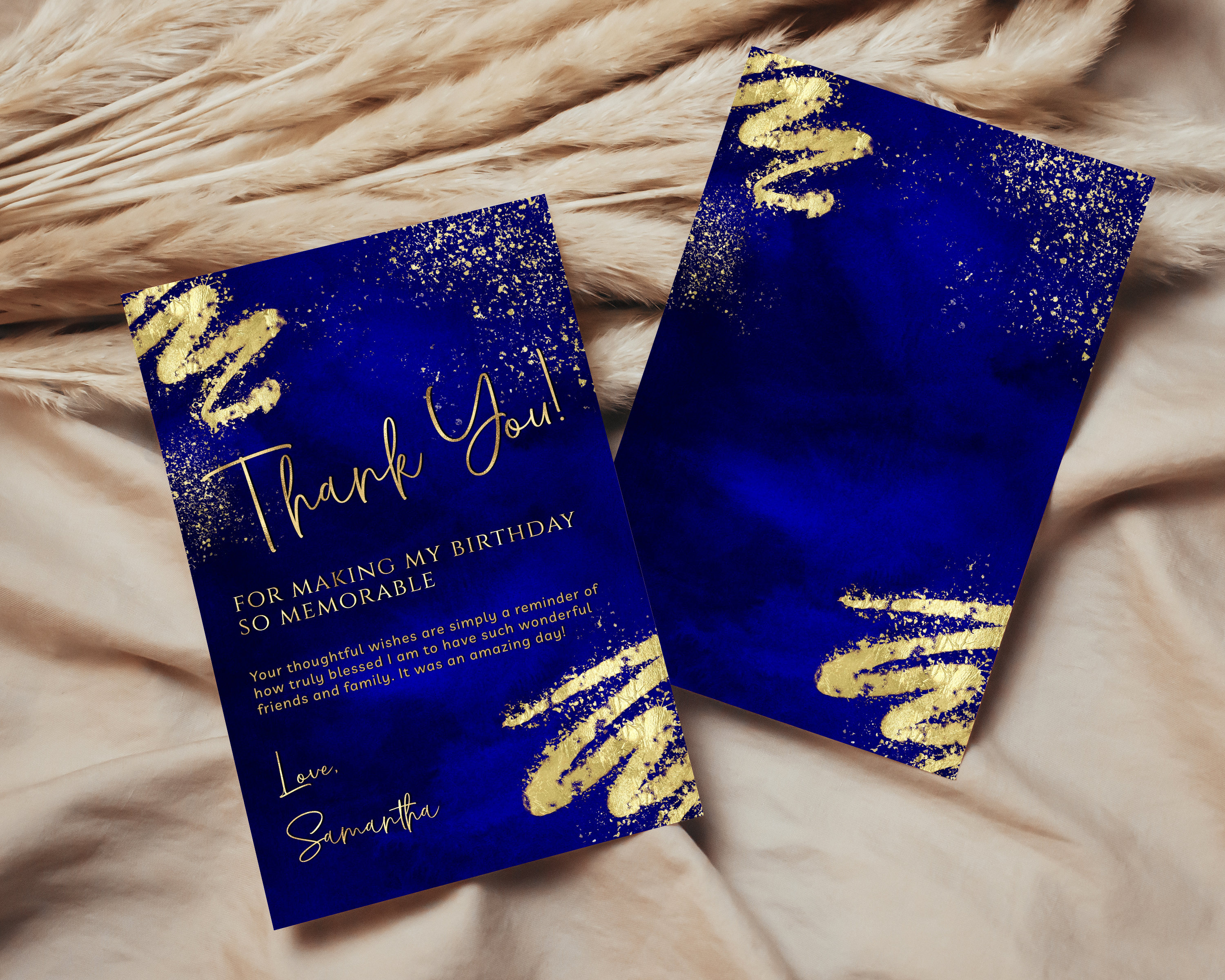 Royal Blue and Gold Thank You Card Template - Editable Thank You ...