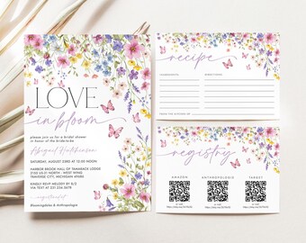 Love in Bloom bruids douche uitnodigingssuite - thema wilde bloemen vlinder vrijgezellenfeest - bewerkbare digitale download 5015-BDS