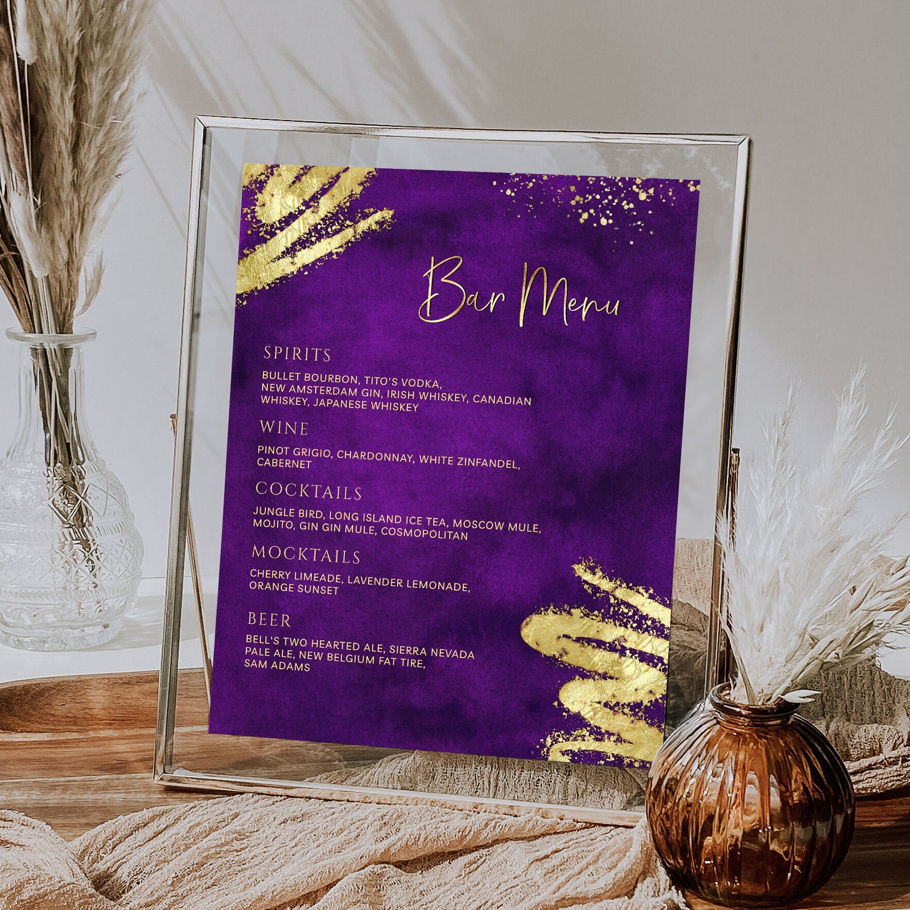 Purple and Gold Bar Menu Template - Drink Menu Event Menu Template ...