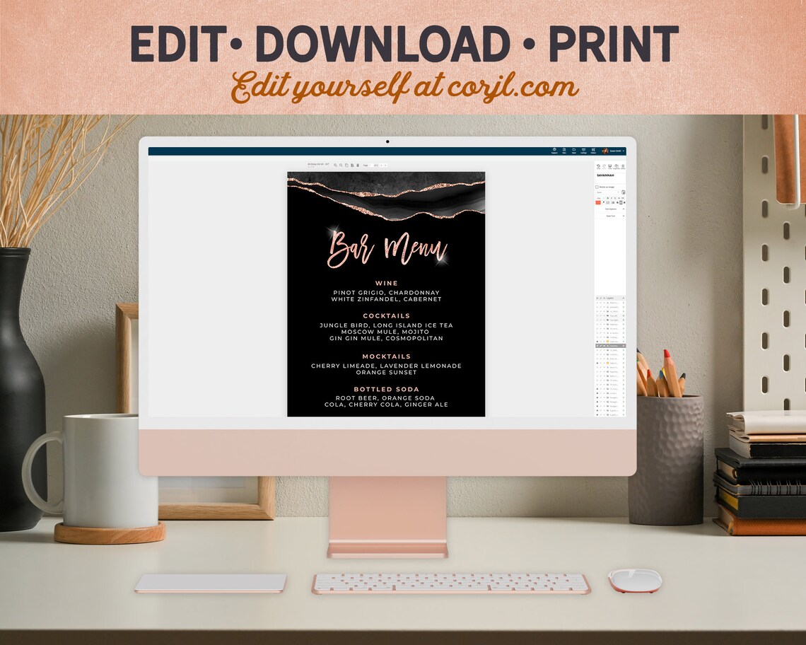 Rose Gold Bar Menu Template Drink Menu Event Menu Template Etsy