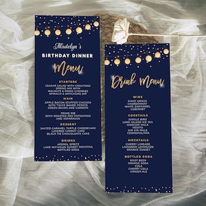 Editable Menu Template and Drink Menu Event Menu Template, Navy Blue and Gold Confetti Digital Instant Digital Download B95