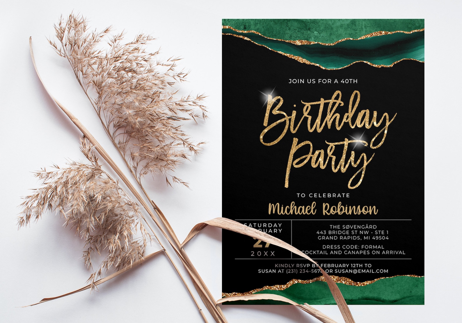 Emerald Green Birthday Invitation Template Any Age Digital Etsy