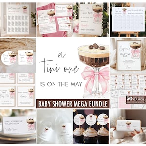 Pink Bow Espresso Martini Baby Shower Invitation + Games Bundle - Girl Baby Shower Theme - A Tini One is On the Way - Digital 5009CP-BBS