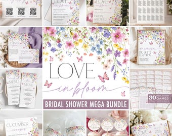 Love in Bloom Bridal Shower Invitation + Games Bundle - Wildflower Floral Butterfly Bridal Shower Theme - Editable Digital Download 5015-BDS