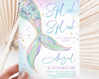 Mermaid Birthday Invitation - Splish Splash - Girl Birthday Invite - Mermaid Party - Editable Digital and Printable - 1620BP