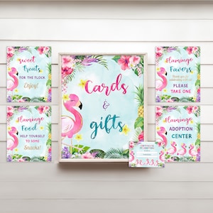 Flamingo Birthday Party Sign Templates, Tropical Flamingo Theme Party Sign, Editable Instant Download FPTY