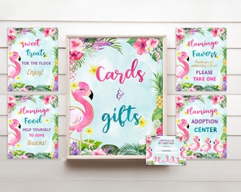 Modèles de signe de fête d'anniversaire flamant rose, signe de fête à thème flamant rose tropical, téléchargement immédiat modifiable FPTY