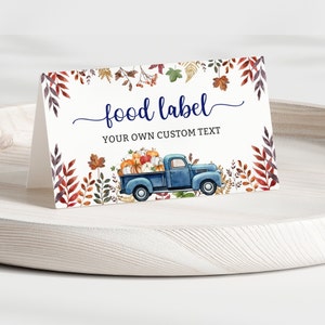 Bearbeitbare Herbst Kürbis Junge Baby Shower Food Label Zelt Vorlage - Kleiner Kürbis Herbst Dekor - Herbst Party Thema - Digital Download 0910