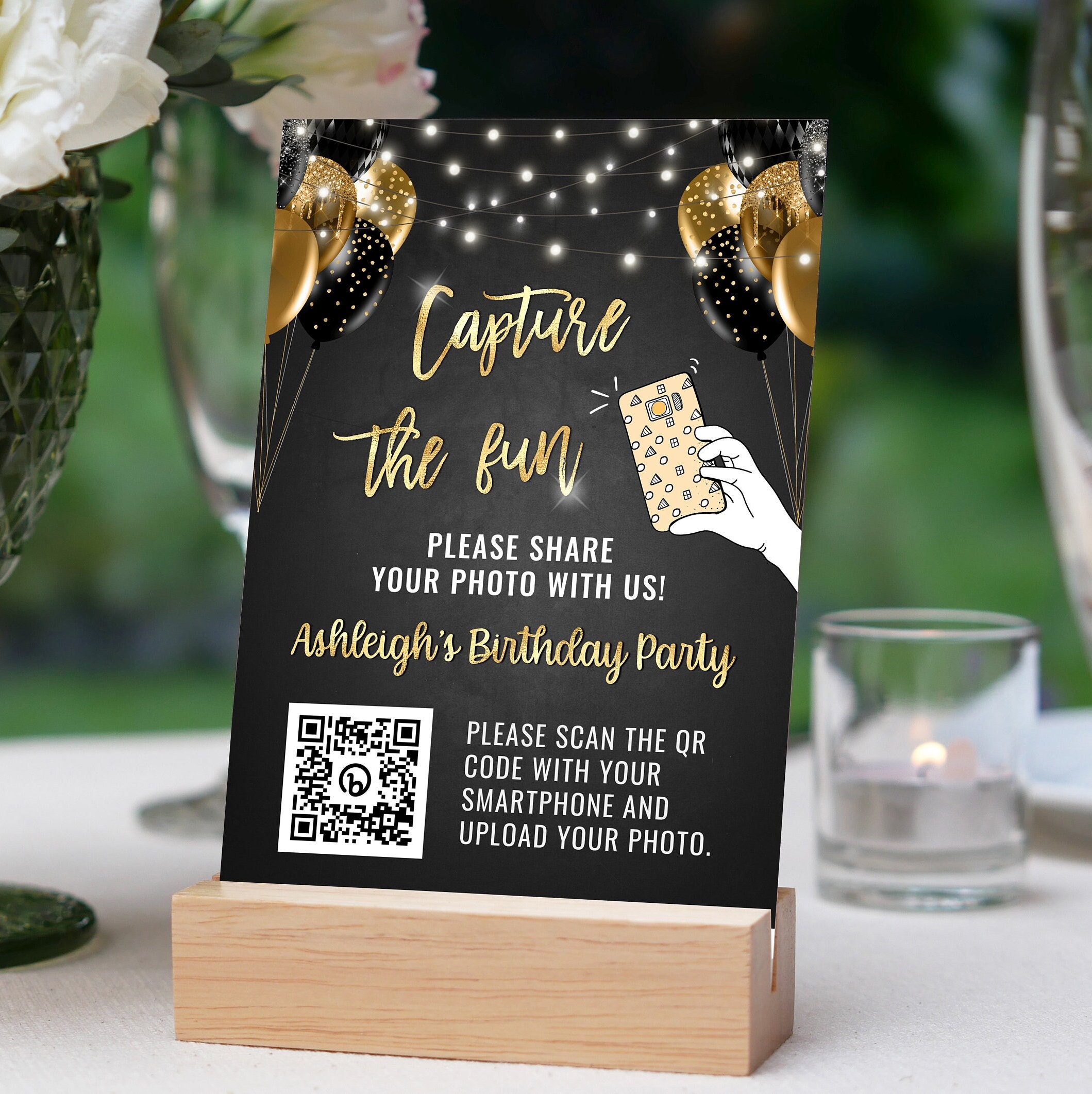 Black and Gold Birthday QR Code Sign Template - Capture the Fun ...