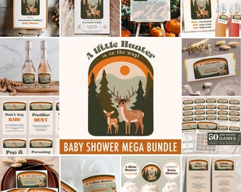 Retro Woodland Deer Boy Baby Shower Invitation Bundle - Little Deer Baby Shower- Baby Boy - Little Buck - Printable Editable Digital - 5004