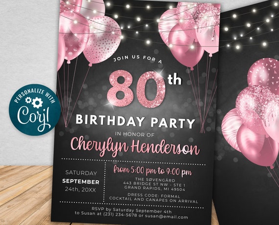 Editable 80th Surprise Birthday Invitation. INSTANT DOWNLOAD