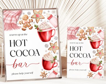Baby It's Cold Outside Hot Cocoa Chocolate Bar Sign + Tag Template - Pink Bow Cozy Cocoa Cookie Winter Snowflake - Girl Baby Shower CP162BBS