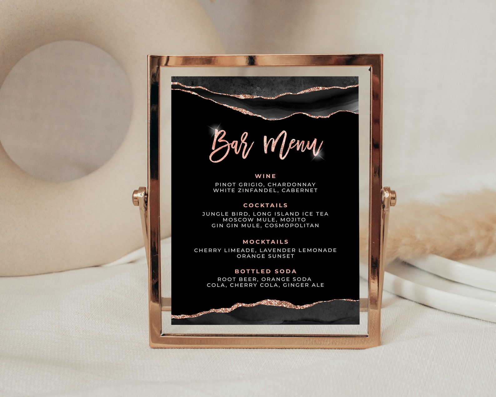 Rose Gold Bar Menu Template Drink Menu Event Menu Template Etsy