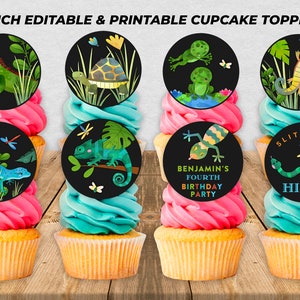 Reptile Birthday Party Cupcake Toppers - Digital INSTANT Download - Printable - Editable RBP