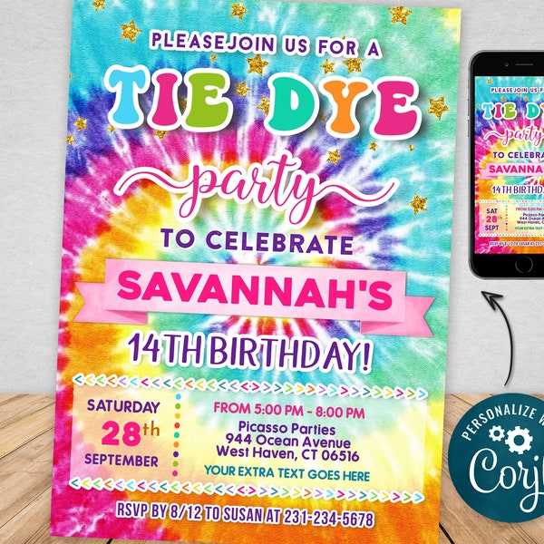 Tie Dye Invitation - Etsy