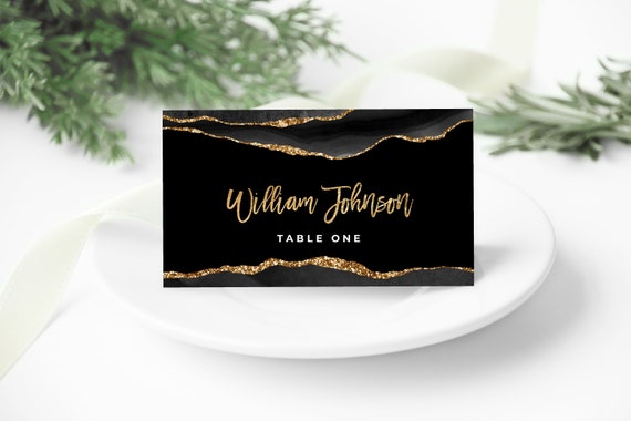 Black and Gold Place Card Template Editable Tent Card Template Digital Instant Digital Download Printable Editable AGT APBRBG Etsy UK