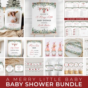 A Merry Little Baby Shower Invitation Bundle - Rustic Boho Merry Little Baby Christmas Shower - Printable Digital Download CP160BBS