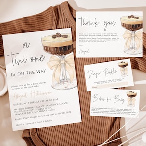 Espresso Martini Baby Shower Invitation Suite - Gender Neutral Baby Shower Theme - A Tini One is On the Way - Digital Download 5009CE-BBS