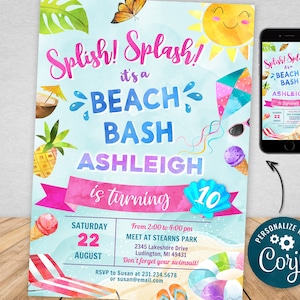 Digital and Printable Beach Party Invitation Beach Theme Party & Evite Electronic Invite, with Thank You, Editable Instant Download BPTY