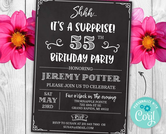 Surprise 55th Birthday Invitation FIFTY FIVE Invite Party - Etsy