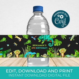 Reptile Bottle Labels, Reptile Labels, Lizard Bottle Wraps, Printable ...