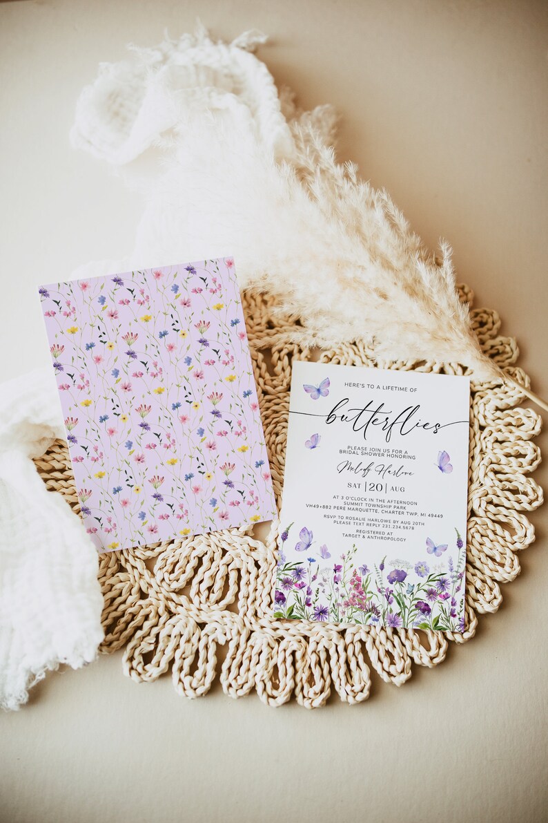 Butterfly Bridal Shower Invitation - Lifetime of Butterflies Bridal Shower Invite - Wildflower Shower - Butterfly Bridal Invitation - 1616B