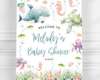 Under the Sea Baby Shower Welcome Sign Template - Gender Neutral - Ocean Baby Shower Signs - Nautical Baby Shower - 1619BBS