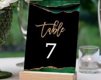 Green and Gold Table Numbers Template, Reception Table Numbers, Birthday Table Decor, Digital Instant Download Printable Editable AGT APBGG