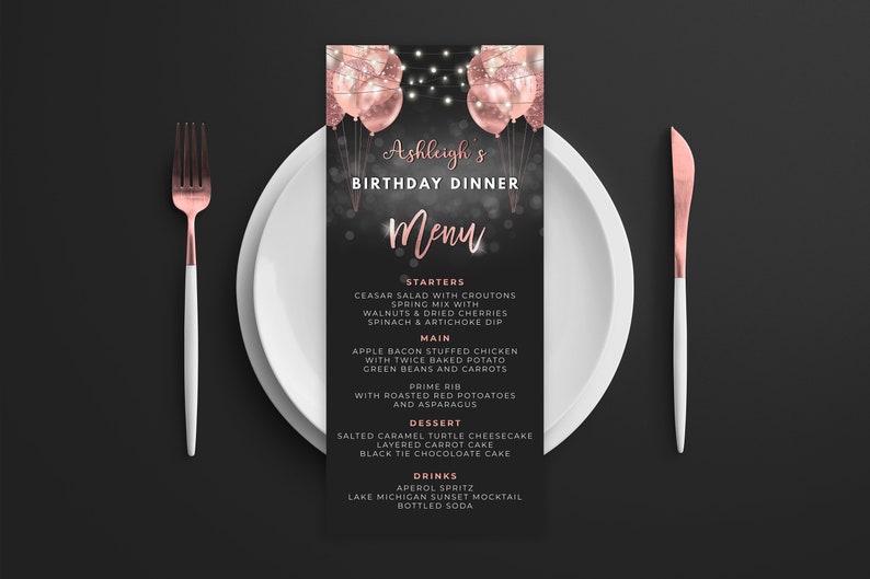 Carte de menu en or rose - modèle de menu et menu de boissons Modèle de menu d'événement numérique Téléchargement numérique instantané Imprimable modifiable BPB BGRG image 1