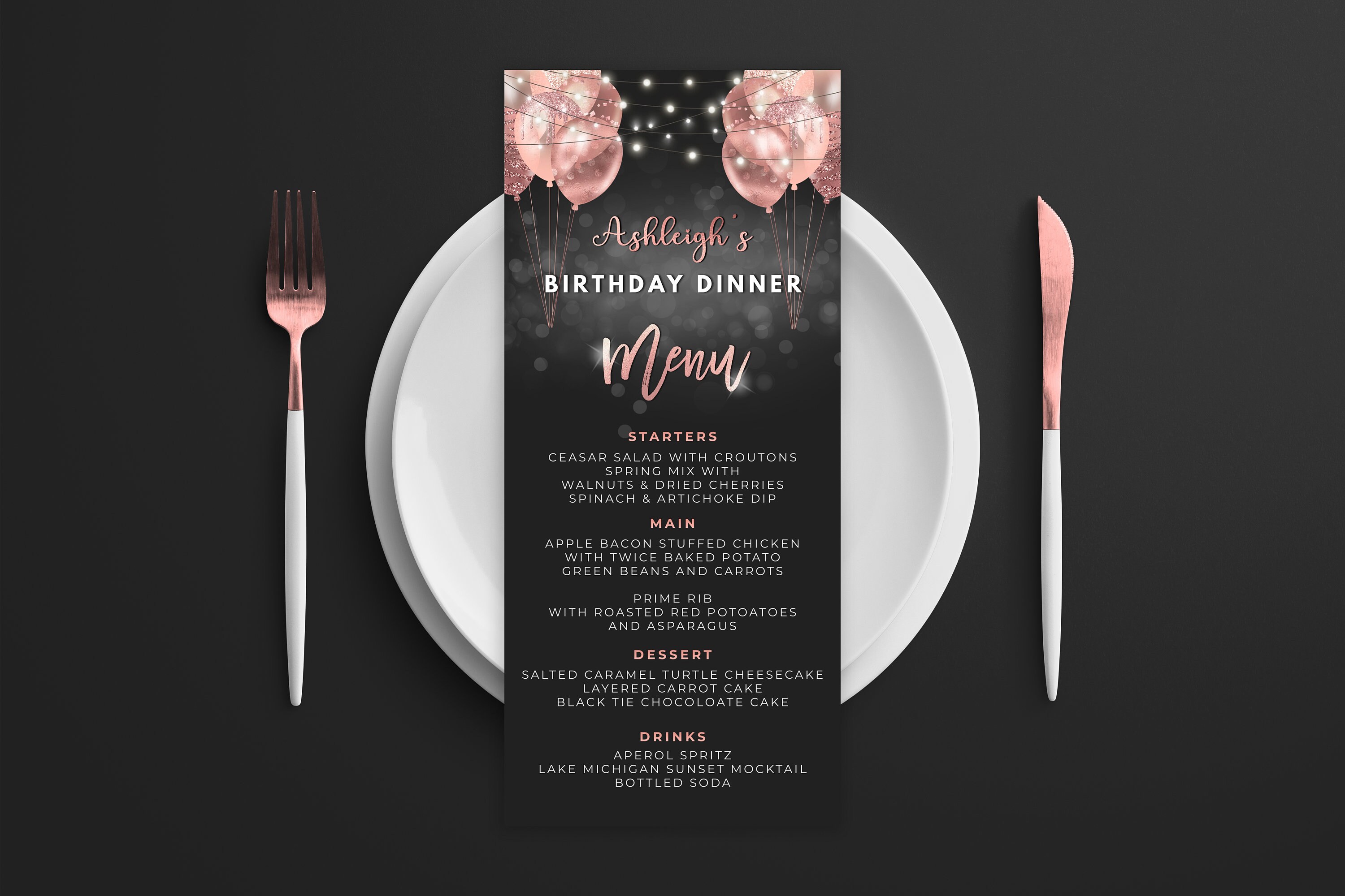 Rose Gold Menu Card - Menu Template and Drink Menu Event Menu Template Digital Instant Digital Download Printable Editable BPB BGRG