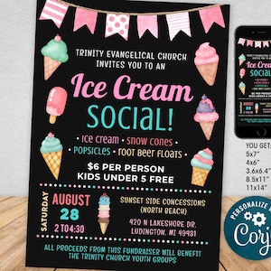 Ice Cream Social Invitation and Flyer Template Ice Cream Fundraiser - PTA PTO - Church School - Poster