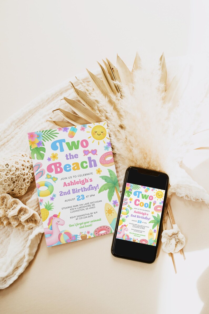 2nd Birthday Invitation Girl - Summer 2nd Birthday Girl Invite - Two ...