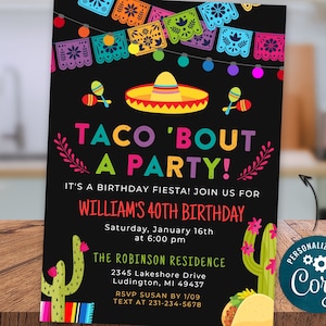 Any Age Taco Bout a Party Invitation - Fiesta Birthday Party Invite Cactus Invite - Chalkboard Digital INSTANT download Editable FST