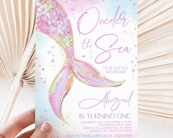 Oneder the Sea Mermaid Birthday Invitation - Girl 1st Birthday - Mermaid Party - Editable Digital and Printable - 1620BPPK