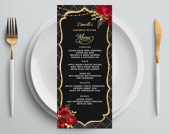 Modèle de menu modifiable et modèle de menu d'événement de menu de boissons, noir or rouge numérique Téléchargement numérique instantané imprimable modifiable BPR BP110