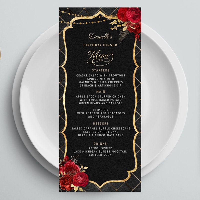 Red Rose Wedding Menu - Etsy